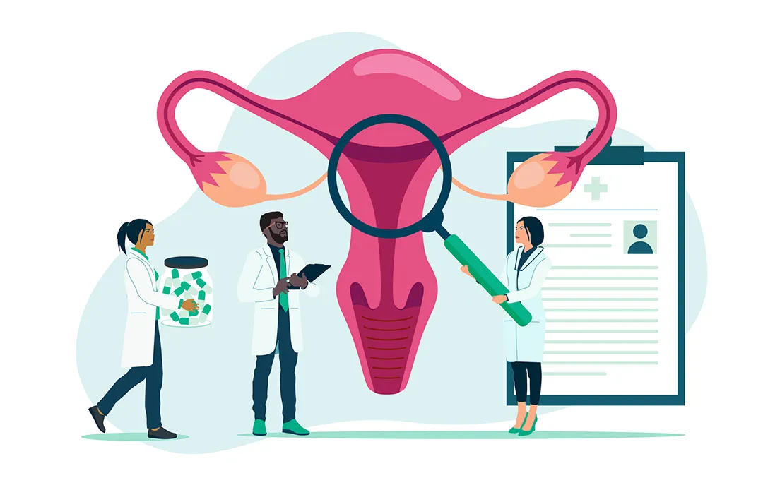 group of docs inspecting a uterus